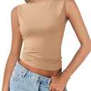 Imily Bela Womens Going Out Casual Tank Tops 2025 Trendy Summer Basic Sleeveless Backless T Shirts Cute Slim Fit Y2K Tee (Medium, Khaki)