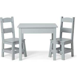 Melissa & Doug Solid Wood Kids Table and Chairs (2), Premium Quality Wooden Toddler Table and Chair Set for Kids Playroom Furniture & Montessori Classroom Furniture for Boys & Girls Ages 3+, Grey