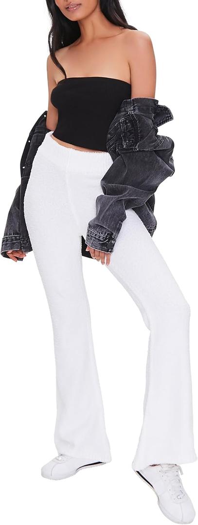 Forever 21 Women's High-Rise Flare Pants (Large, Cream)