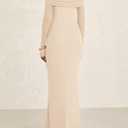 PRETTYGARDEN Fall Dresses for Women 2025 Elegant Off The Shoulder Long Sleeve Formal Wedding Guest Bodycon Maxi Dress(Apricot,Small)