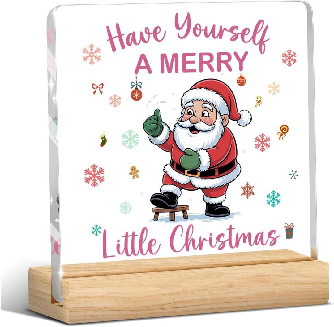 HTBIG Christmas Gifts, Have Yourself A MERRY Little Christmas Clear Desk Sign Decor For Friends Besties Colleagues Gifts, Home Bathroom Office Desk Shelf Cubicle Decorations Acrylic 4 x 4 inch