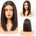 HAIRCUBE Lace Front Wigs Short Dark Brown Bob Wigs Shoulder Length Wigs for Women Middle Part Heat Resistant Fibre Synthetic Wig Daily Natural looking