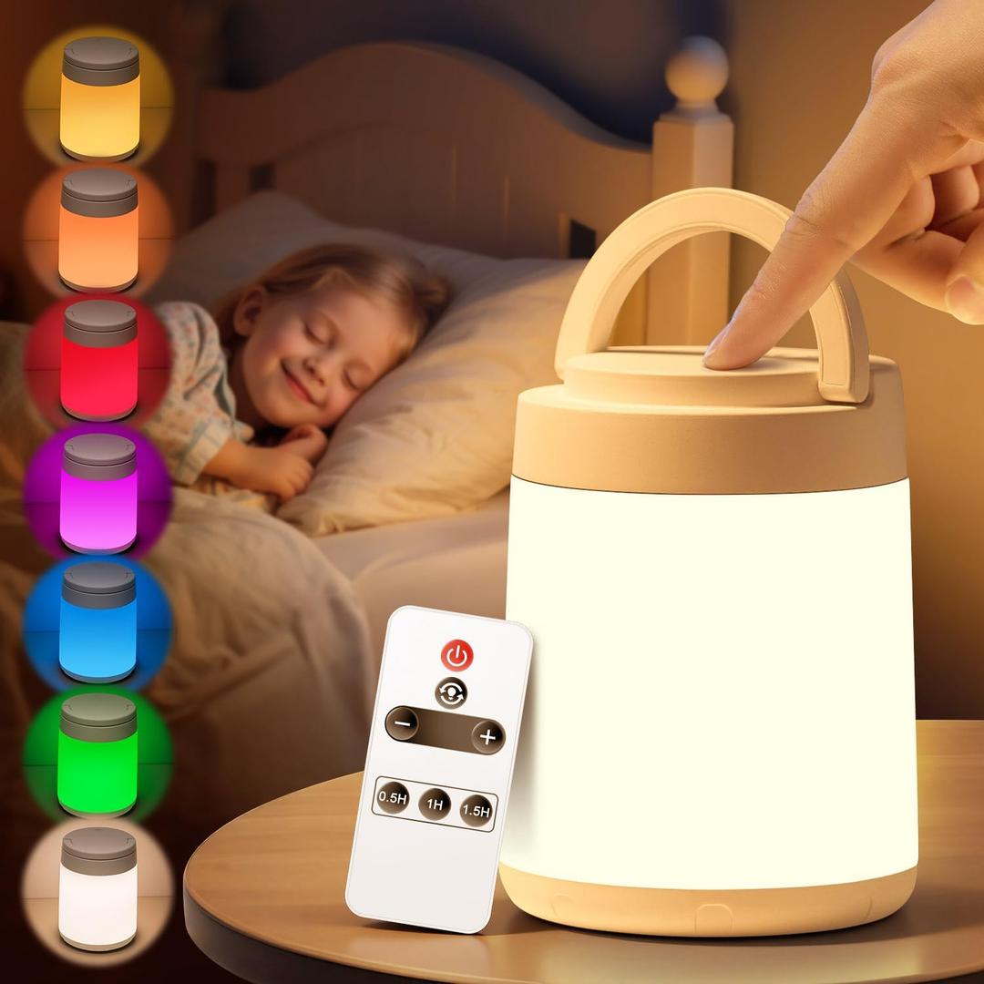Night Light for Kids,10 Colors+8 Dimmable Baby Night Lights for Nursery Lamp,Portable+Remote+Touch Nightlight for Kids Room,1800mAh Rechargeable night light for Breastfeeding,Red Toddler Night Light (Cream-White)