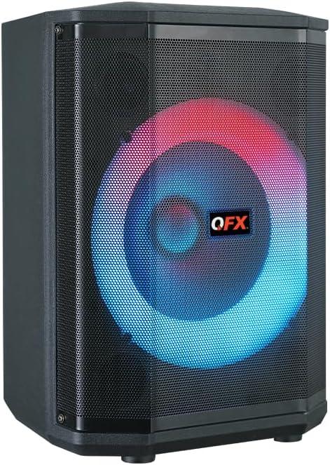 QFX Loud Bluetooth Party Speaker with 8" Woofer, LED Lights, TWS Pairing, FM Radio, USB/TF Playback, Wired & Wireless Microphones, Echo & EQ Controls – Portable Rechargeable – QFX E-B8