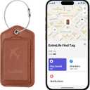 Luggage Tags, Works with Apple Find My, Smart Luggage Tag for Suitcases, Leather Bag Tags for Travel, Suitcase Tag with Privacy Flap, Anti-Lost Luggage Tracker, Travel Essentials, Rechargeable, Brown