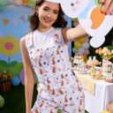 Bindefon Festival Bib Overalls for Women Adjustable Straps Work Coveralls Printed Shorts Jumpsuit (S)