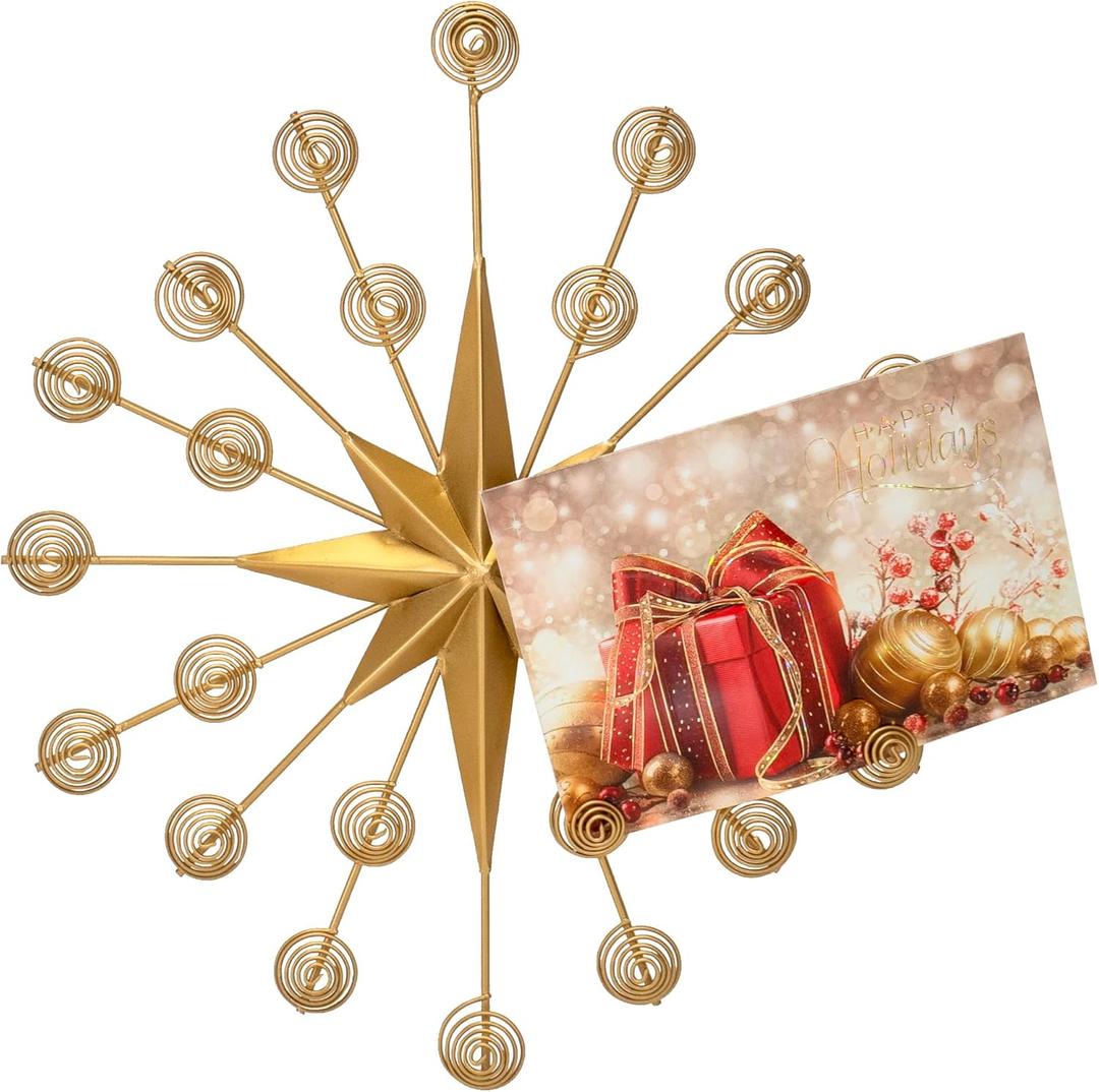 Red Co. 15 Decorative Metal Northern Star Wall Display Christmas Card & Photo Holder Rack  Gold