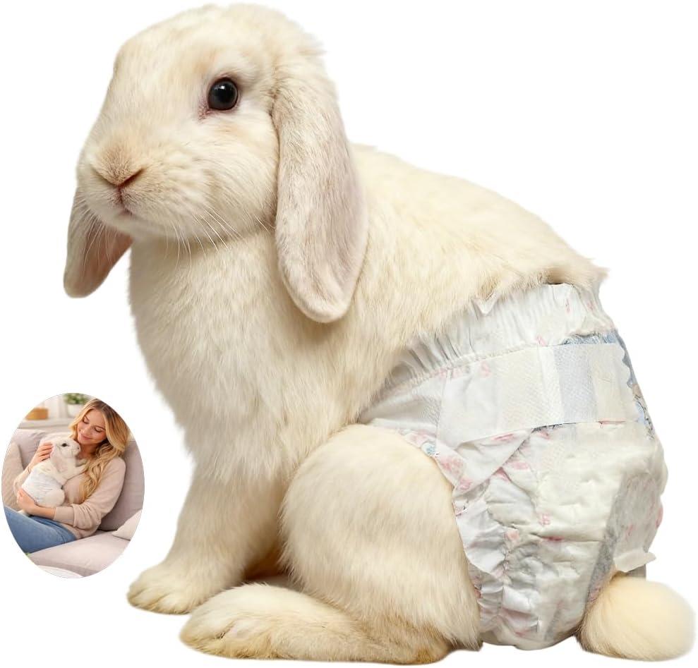 Rabbit Diapers for Indoor Use, 10-Pack  Designed for Couch, Bed & Holding, Absorbent, Leak-Resistant & Breathable Design (XXS, Count, 10)