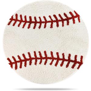 Baseball Round Area Rug 3 ft / 36 Inch  Cool Y2K Soft Microfiber with Non-Slip TPR Backing, Sports Theme Rug, Cute Decor, Perfect Mens Gift for Bedroom, Kids Room, Playroom, Living Room
