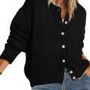 PRETTYGARDEN Long Sleeve Crewneck Button Down Womens Sweaters Spring Open Front Chunky Cardigan Sweaters for Women 2025 (Black, Large)