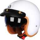 TRIANGLE 3/4 Open Face Motorcycle Helmet, DOT Approved Retro Half Helmet with Sun Visor for Men & Women, Scooter Motorbike Moped Casco, Vintage Jet Style for Cruiser, Glossy White, XX-Large 
