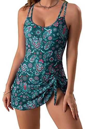 Eomenie One Piece Swimdress Swimsuits for Women Tummy Control Swim Dresses Skirt Bathing Suit, Large 