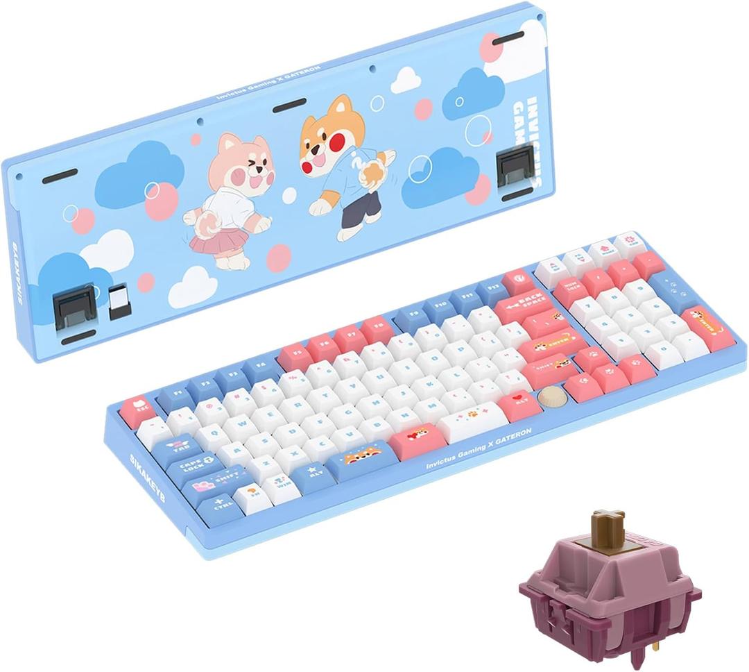 GATERON iG 98 Co-Branded Mechanical Gaming Keyboard, Tri-Mode Hot Swappable Wired/Bluetooth/2.4G Wireless Keyboard with RGB Light for Windows & Mac, PBT Keycaps (Sweet Time, Mountain Top Switch)