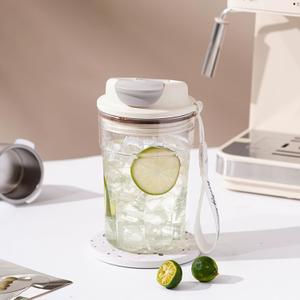 16oz Coffee Cup Cold Water Bottle, Clear and Transparent Cup, 100% Leakproof One Hand, Narrow Spout Easy Carried for Women, Men, Office School Travel, White