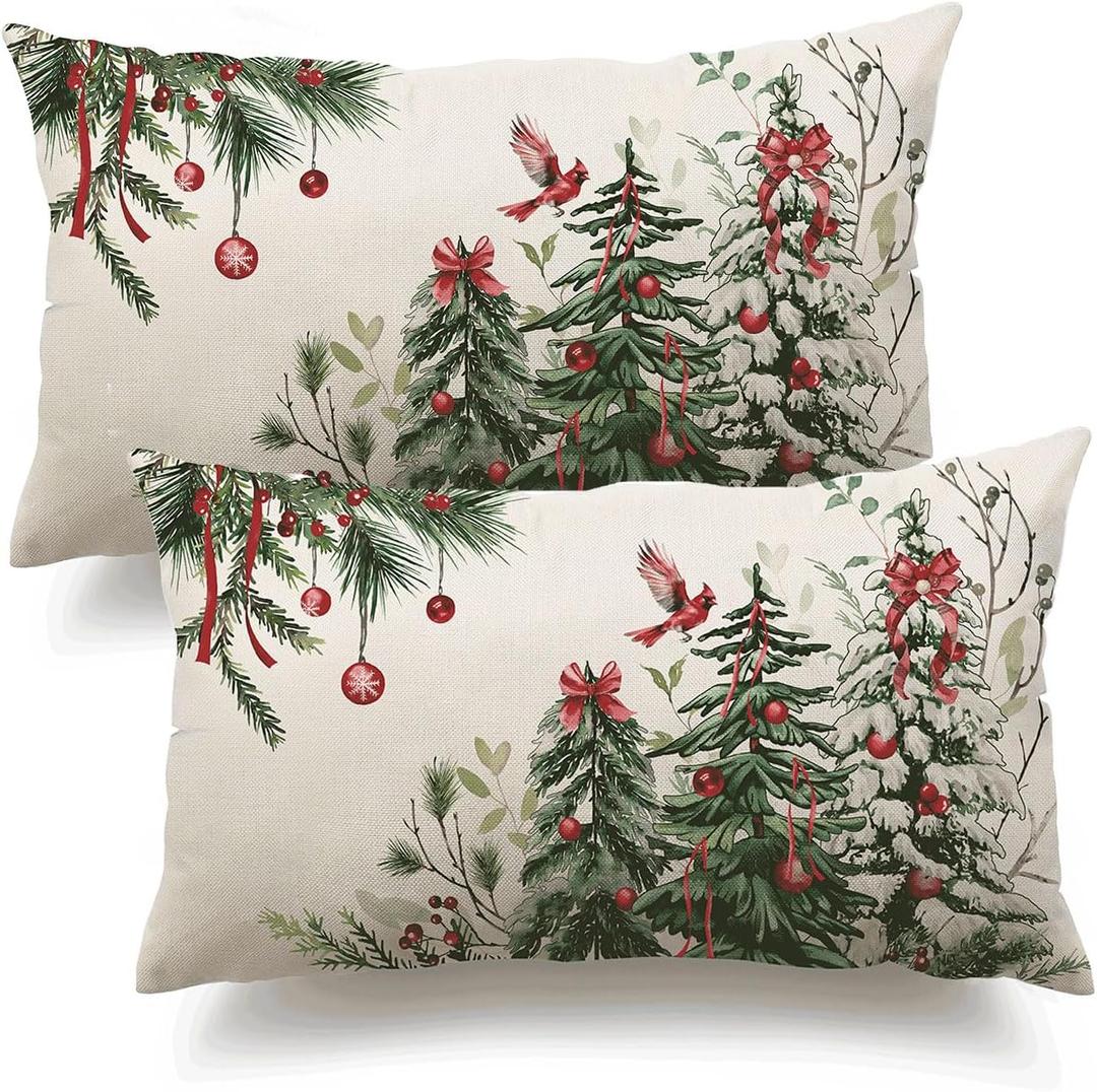 DFXSZ Christmas Pillow Covers 12x20 Inch Set of 2 Christmas Tree Decorative Throw Pillows Winter Christmas Decor for Home Couch TH-35B12 (Green)