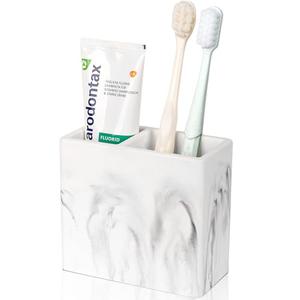 Diatomite Toothbrush Holder 2 Slots Tooth Brush Holder for Bathroom, Kids Electric Toothbrush and Toothpaste Organizer for Countertop, Shower, Vanity, Marble White
