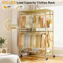 ULIFHOME P4 Plus Rolling Clothes Rack Heavy Duty, Clothing Racks for Hanging Clothes, Free Standing Garment Racks with Wheels, Portable Closet Rack 45'' W 20.5'' D 80.5'' H, Max Load 570 Lbs, Gold