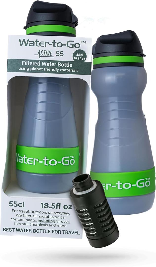Filtration Bottle  Virus-Filtering Water Purification Bottle for Travel, Prevents Illness, Eco-Friendly Bioplastic, Leakproof, Small Size (Green)