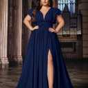 Women's Plus Size Bridesmaid Dresses Chiffon Wedding Guest Summer Maxi Dress Elegant Prom Evening Party Cocktail Gown (Blue, XL)