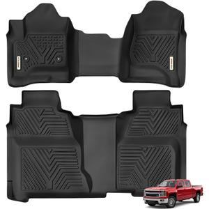 YITAMOTOR Floor Mats for 2014-2018 Silverado/Sierra 1500, 2015-2019 2500HD/3500HD Crew Cab, Custom Fit All Weather TPE Rubber Floor Liners, Chevy Silverado/GMC Sierra Accessories, 1st & 2nd Row, Black
