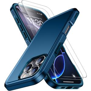 SPIDERCASE Designed for iPhone 16 Pro Case, [12 FT Military Grade Protection] 2 Pack [Tempered Glass Screen Protectors] Heavy Duty Shockproof Flip Cell Phone Cases,Sea Blue