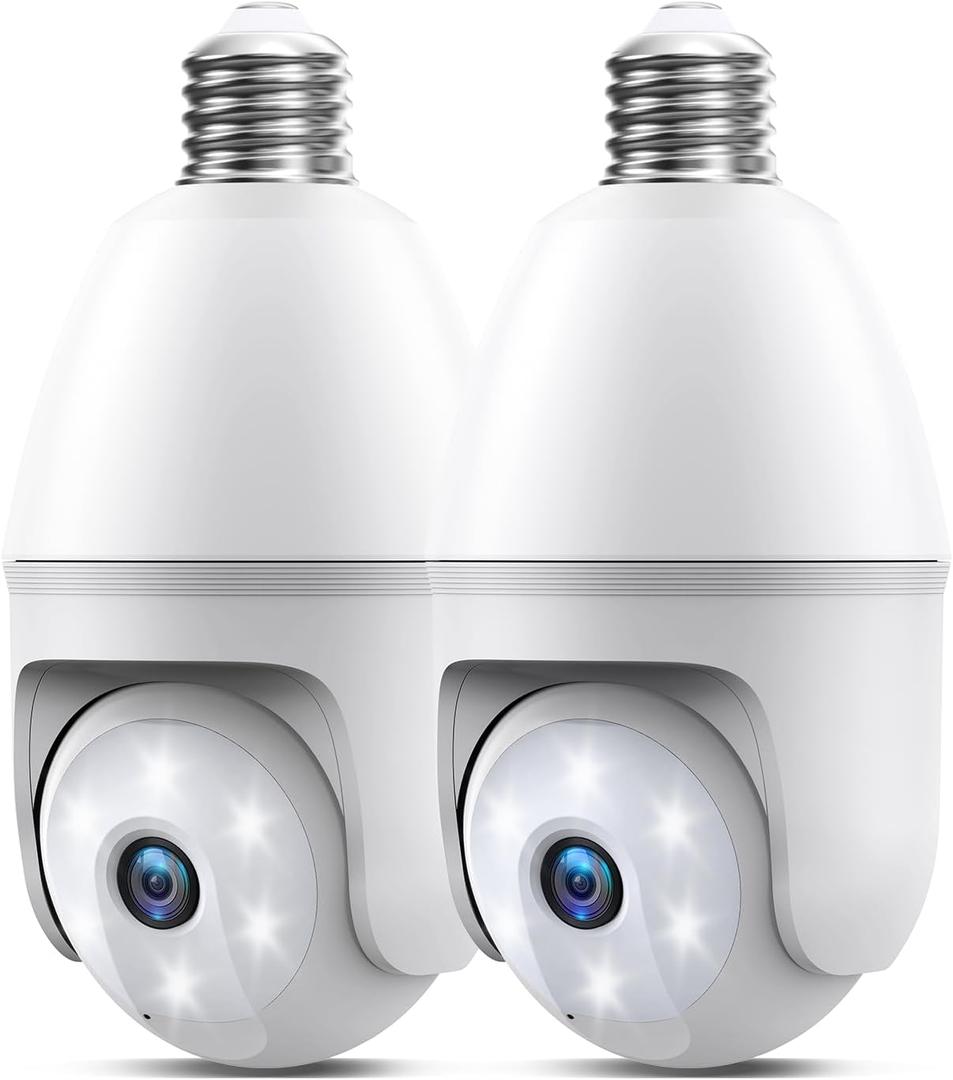 2K Light Bulb Camera Ourdoor, 5G/2.4G Wireless Outdoor Camera, Light Bulb Security Camera with AI Human Detection, Color Night Vision, Motion Alerts, 2-Way Audio, Compatible with Alexa (2 Pack White)
