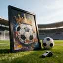 Framed Soccer Ball with Crown Wall Art, Textured Oil Painting Style Sports Canvas Print, King of Football Poster with Solid Wood Frame, Modern Graffiti Wall Decor for Boys Bedroom Bar, 16"L x 24"W