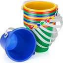 Didaey 12 Pieces Beach Pails Sand Buckets for Boys and Girls Beach and Sand Toys at the Use for Molds at the Sandbox Summer Party Supplies, 4 Colors(5 Inch,Red,Yellow,Blue,Green)