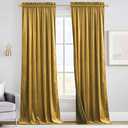 RYB HOME Rich Gold Brown Velvet Curtains 84 inches, Thermal Insulated, Light Blocking, Elegant Rod Pocket Velvet Drapes for Living Room, 52" W x L84 L, 2 Panels Set