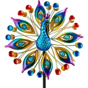 Peacock Outdoor Wind Spinner, 64 Inch Double Wind Sculpture,Waterproof Wind Sculptures & Spinners, Metal Windmill for Garden Yard Patio Decoration (13-Yellow)