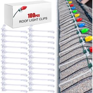 100 Pcs Christmas Light Clips for Ridge Row Roof 2025 Upgraded Holiday Light Clips Christmas Fence Shingles Gutters Hooks for Hanging C7 C9 Bulbs Outdoor String Cords (Clear)