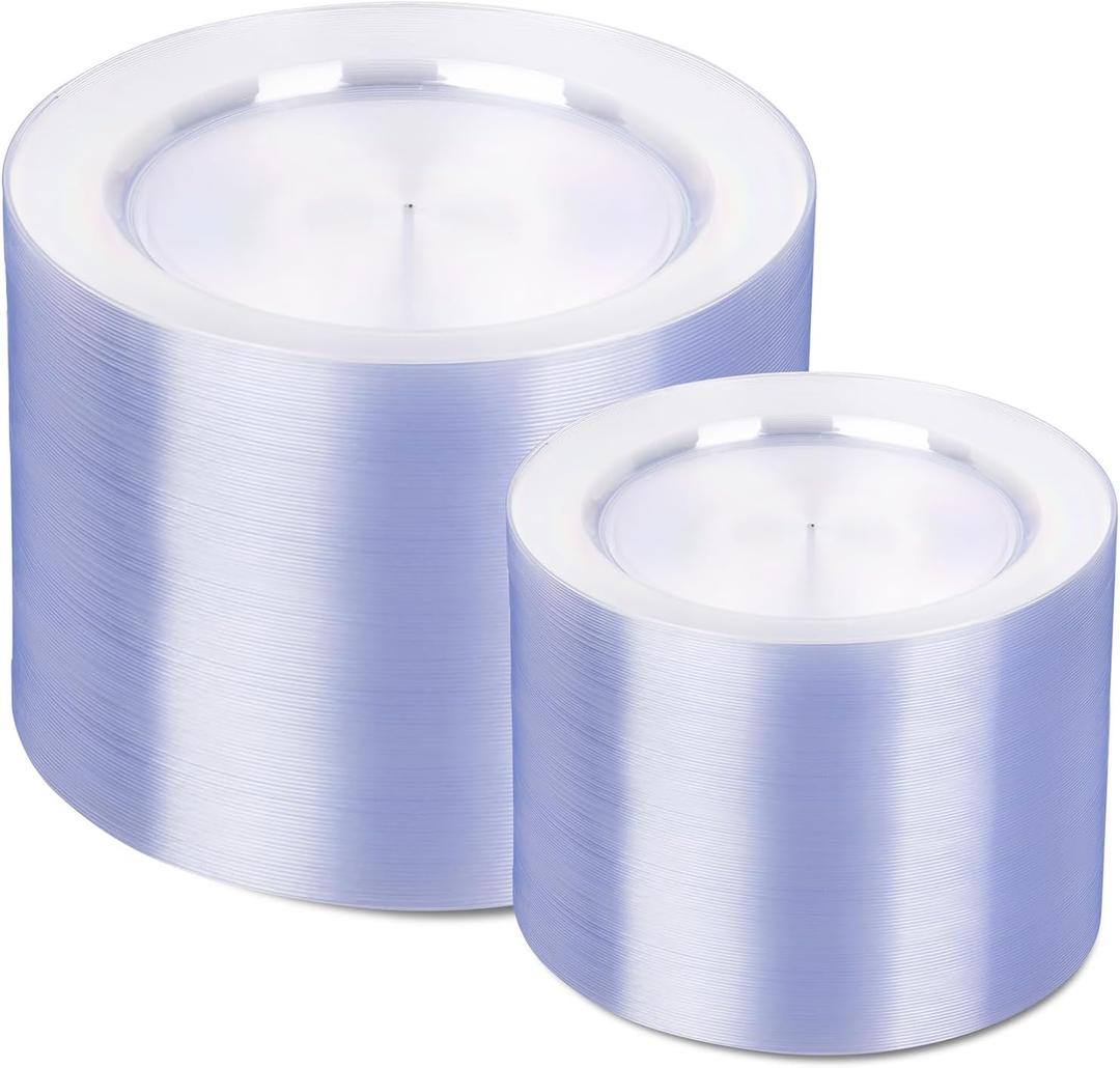 FLOWERCAT 200PCS Clear Plastic Plates Disposable Plates for Party - Heavy Duty Plastic Plates - 100 10" Dinner Plates and 100 7" Salad Plates for Weddings, New Year,Christmas Parties and Events