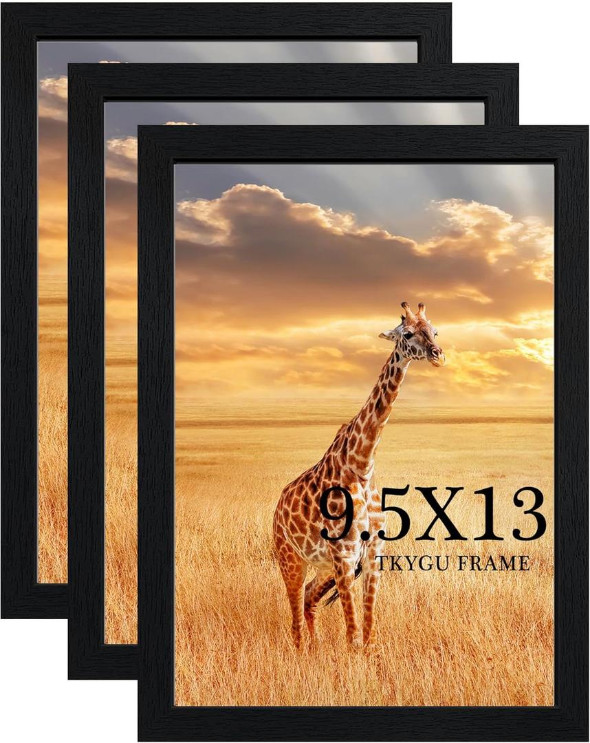 9.5x13 Picture Frame Set of 3, Black Wooden Frame 9.5x13 Wall Gallery Poster Photo frame with Shatter Resistant Plexiglass,Horizontal and Vertical Formats for Wall Hanging best gift