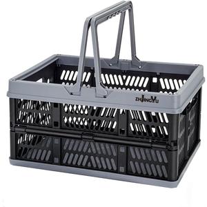 crates for storage,plastic baskets for organizing,collapsible shopping basket,foldable crate with Handles,collapsible storage crate,car basket,for Kitchen,Bathroom,Medicine (Black, S)