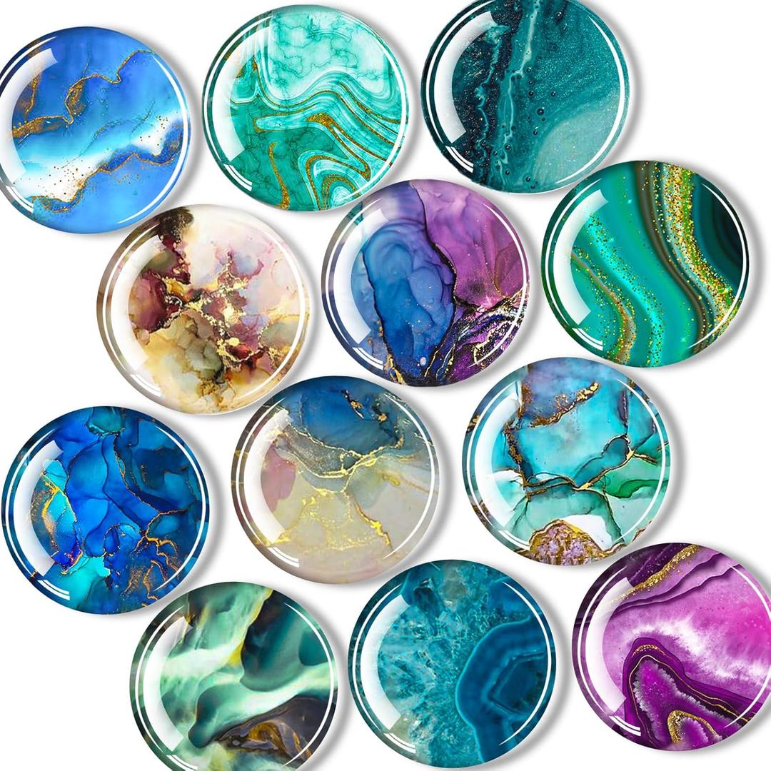 DARUITE 12 Pcs Fridge Magnets Refrigerator Magnets, Cute Glass Marble Magnets Refrigerator Set for Whiteboard, Locker Magnet, Fridge Decor, Kitchen
