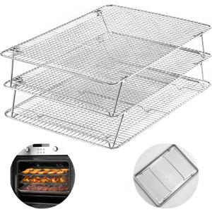 HIWARE Oven-Salf Collapsible Cooling Rack for Baking, 3 Tier 12x 16.5, Stainless Steel and Fit Half Sheet, Stackable Wire Cooling Racks for Cookie, Pizza, Cake