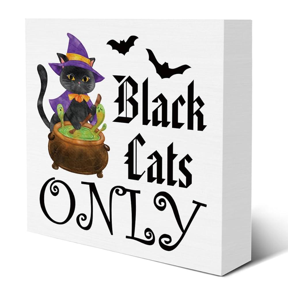 Halloween Decor Black Cats Only Wooden Sign Farmhouse Witches Home Decorations 5"x5 Pack of 2