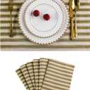 Home Brilliant Placemats Set of 6 Heat Resistant Green Dining Table Place Mats for Kitchen Farmhouse Table, 13 x 19 inches, Stripes, Golden Olive
