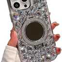 iFiLOVE for iPhone 16 Pro Max Case with Magnetic Mirror Stand, Compatible with MagSafe Luxury Bling Diamond Crystal Rhinestone Phone Case Cover for Girls Women (Clear)