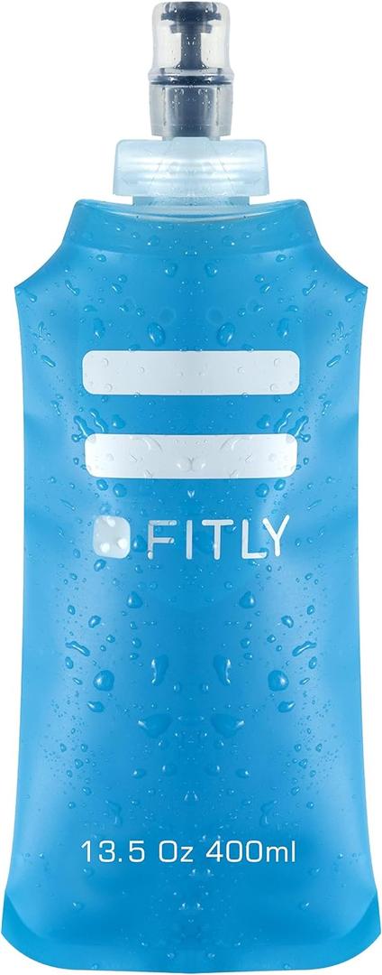 FITLY Soft Flask - Shrink As You Drink Soft Water Bottle for Hydration Pack - Folding Water Bottle Ideal for Running, Hiking, Cycling, Climbing & Rigorous Activity (13.5 Ounces, Blue)