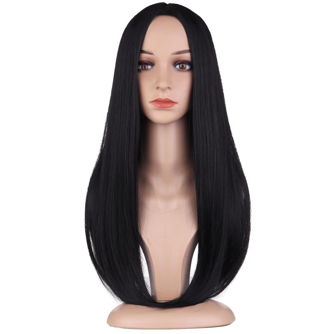 BERON Black Wigs Straight Long Wig Middle Part Women's Wig for Cosplay Halloween Party or Daily Use Wig Cap Included