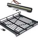 Stainless Steel Roof Luggage Rack with Lights Bar for 1/10 RC Crawler Car SCX10 III Upgrades