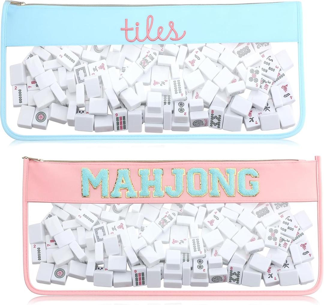 2 Pcs American Mahjong Bag Empty Mahjong Tiles Bag with Zipper Letters Mah Jong Carrying Bags American Mah Jong Accessory Case Only (Modern Style,Large)