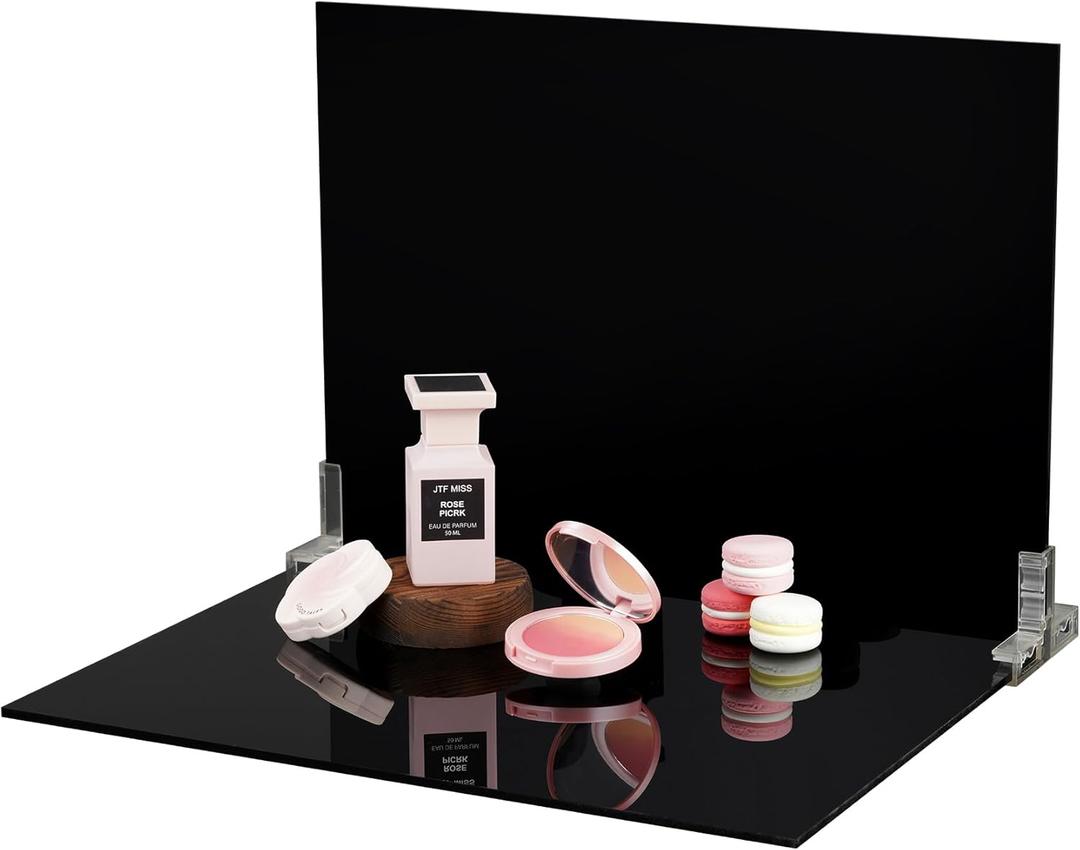 Meking Product Photography Backdrops, Black Double Sided Matte and Reflective Background for Food,Makeup, Jewelry and Other Small Product,2PCS 15.7x11.8in Photo Backdrop Boards with 2PCS Bracket