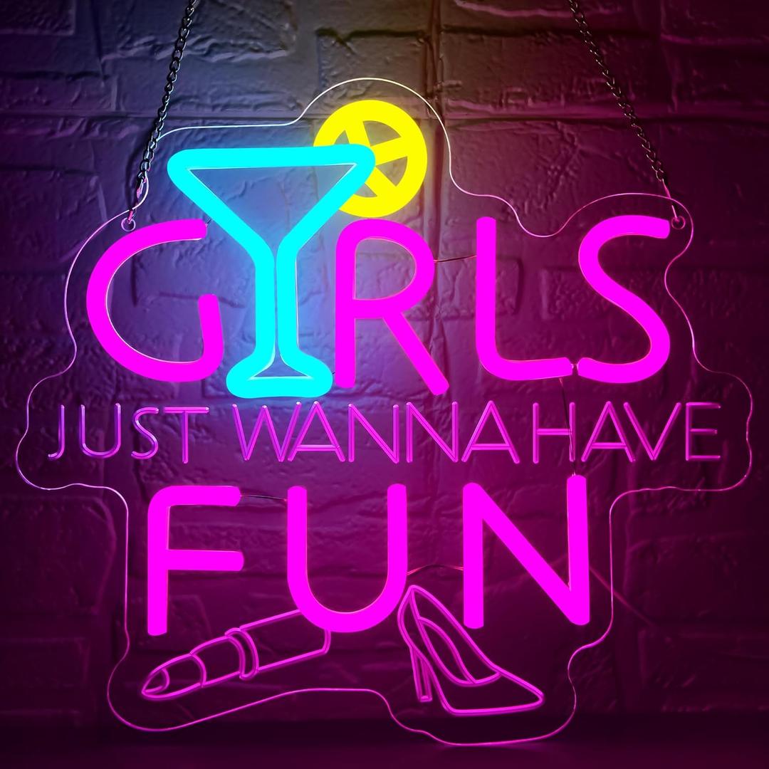 Beer Neon Sign for Wall Decor Pink Neon Light for Bedroom Cocktail LED Signs Girls Just Wanna Have Fun LED Light Up Sign for Wedding Party Bar Decor Birthday Gifts for Girl Size12.9 * 11.8in(JTD279)
