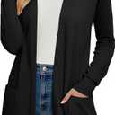 GRACE KARIN Women Lightweight Cardigan Sweaters with Pocket Long Sleeve Shrugs (Medium, Black)