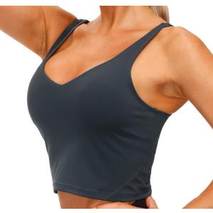 THE GYM PEOPLE Womens' Sports Bra Longline Wirefree Padded with Medium Support (Large, Charcoal Grey)