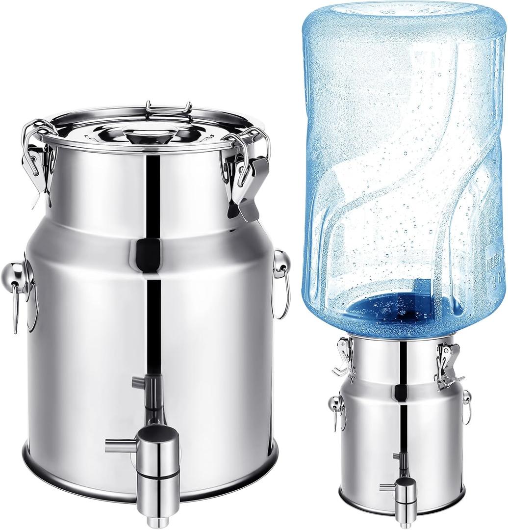 Tioncy Stainless Steel Water Dispenser 1.3 gallon Countertop Drink Dispenser with Spigot and Airtight Lid for Up To 5 Gallon Bottle Metal Drink Dispenser for Home Office Indoor Outdoor Supplies