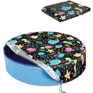 Foldable Round Dog Swimming Pool Cover, for 32 "/63/48 Collapsible Outdoor Tub, PVC Coating Waterproof and UV Protection, Leakproof Washable Kiddie Pet Small Paddling Bath Accessories