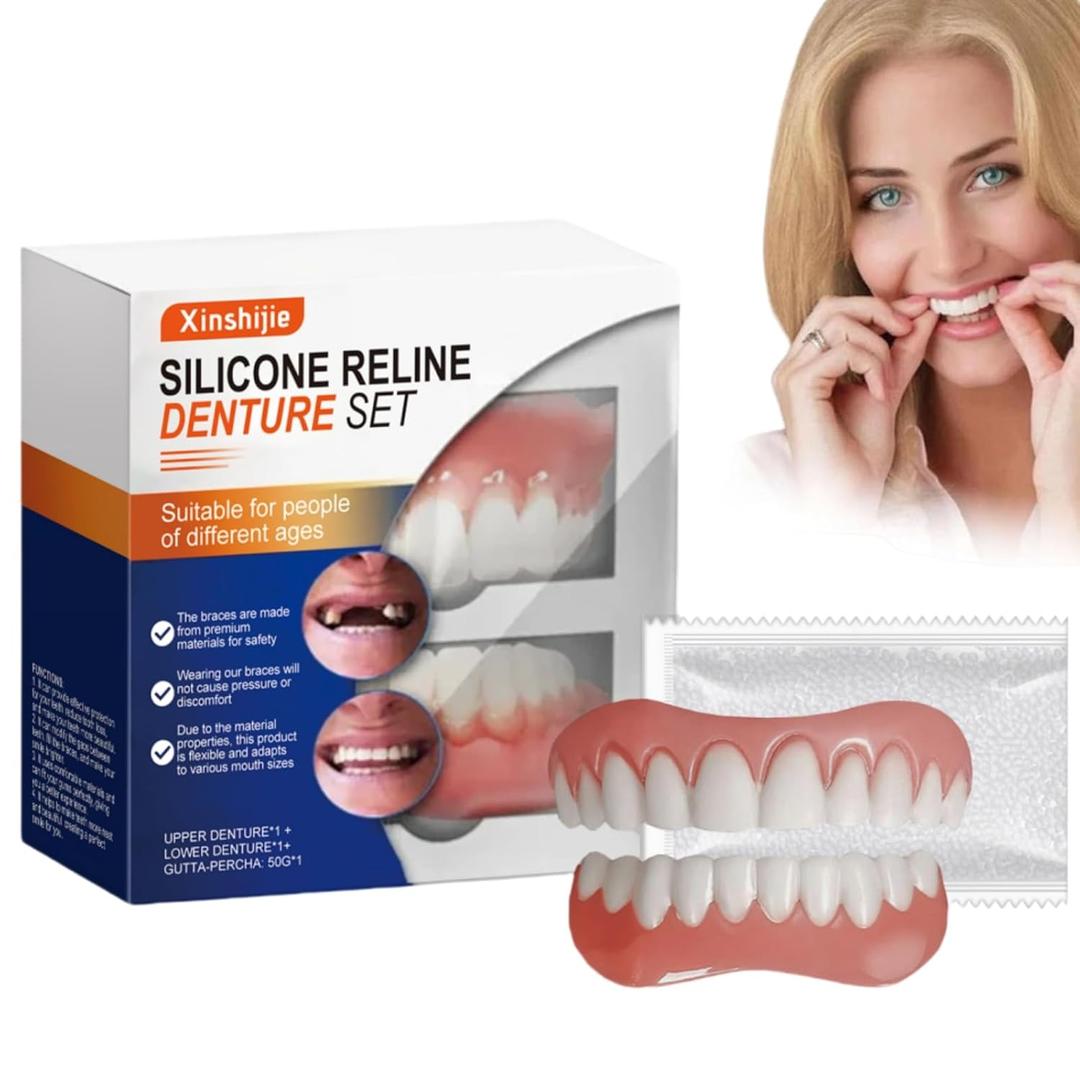 Soft Silicone Denture Liners  Comfortable Fit Denture Set with Upper & Lower Lightweight Liners for Secure Fit & Comfortable Wear (1 Set)